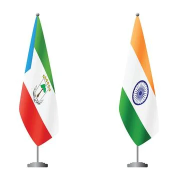 Equatorial Guinea and India flags on flagpoles for official ceremonies and Stock Illustration