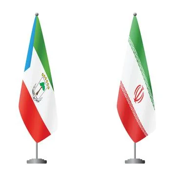 Equatorial Guinea and Iran flags on flagpoles for official ceremonies and Stock Illustration