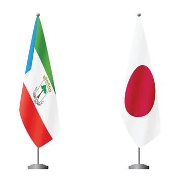 Equatorial Guinea and Japan flags on flagpoles for official ceremonies and Stock Illustration