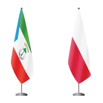 Equatorial Guinea and Poland flags on flagpoles for official ceremonies and イラスト素材