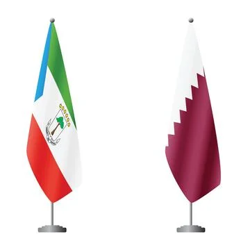 Equatorial Guinea and Qatar flags on flagpoles for official ceremonies and Stock Illustration
