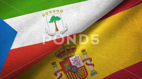 Equatorial Guinea and Spain two flags textile cloth, fabric texture Stock Photos