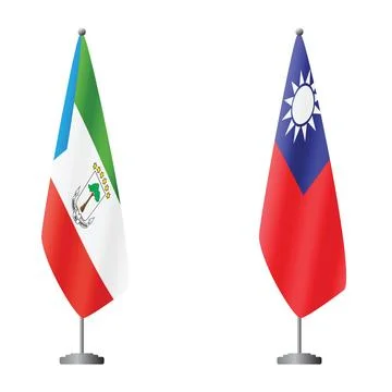 Equatorial Guinea and Taiwan flags on flagpoles for official ceremonies and イラスト素材