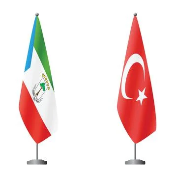 Equatorial Guinea and Turkey flags on flagpoles for official ceremonies and Stock Illustration