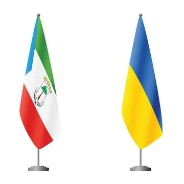 Equatorial Guinea and Ukraine flags on flagpoles for official ceremonies and イラスト素材