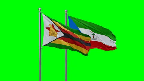 Equatorial Guinea and Zimbabwe flags Stock Footage 293216605