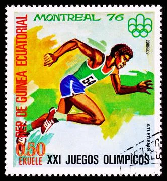 EQUATORIAL GUINEA - CIRCA 1976: A postage stamp from Guinea showing Atletismo at Stock Photos