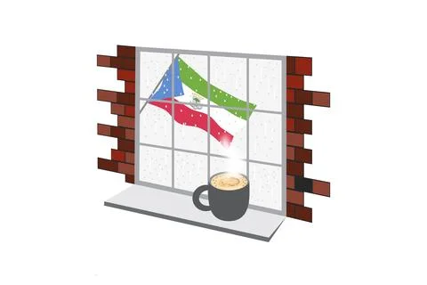 Equatorial Guinea Coffee Rain Windows Fog Vector Illustration Stock Illustration