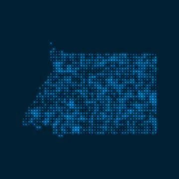 Equatorial Guinea dotted glowing map. Shape of the country with blue bright.. Illustrazione stock