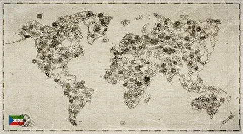 Equatorial Guinea Ebebiyin Stamp World Map Stock Illustration