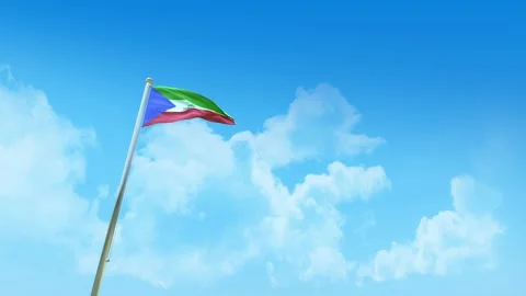 Equatorial Guinea Flag 3D Render Animation on Pole with Blue Sky and Clouds  Stock-Footage 333166282