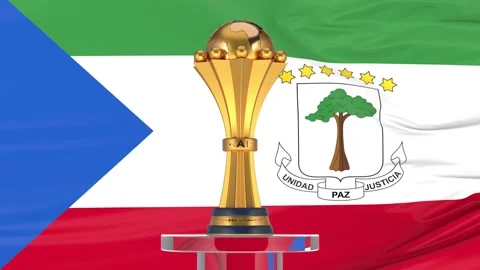 Equatorial Guinea flag and Afcon trophy Stock Footage 168180602