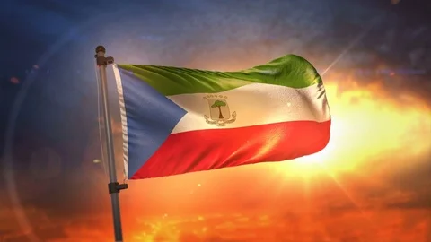 Equatorial Guinea Flag Backlit At Beautiful Sunrise Loop Slow Motion 4K Stock Footage 76348257