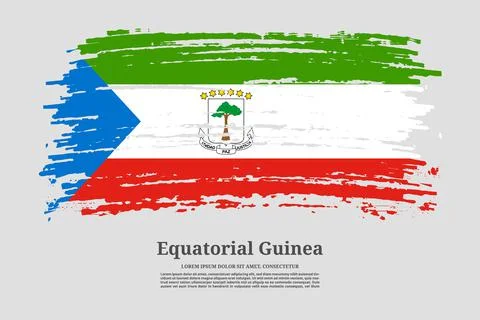 Equatorial Guinea flag with brush stroke effect and information text poster,  Stock Illustration