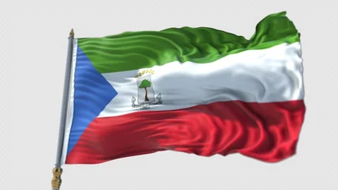 Equatorial Guinea Flag on a flagpole Waving on Transparent Alpha Background Stock Footage 292116151