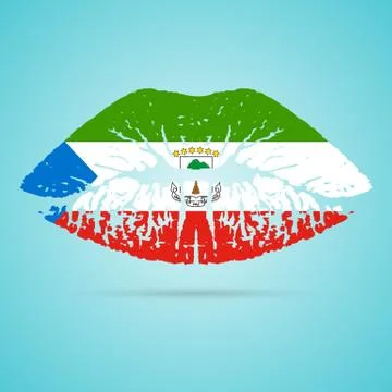 Equatorial Guinea Flag Lipstick On The Lips Isolated On A White Background Stock Illustration