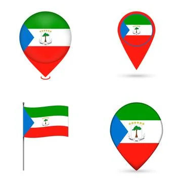 Equatorial Guinea Flag Map Pin Icons Set Collection. Stock Illustration