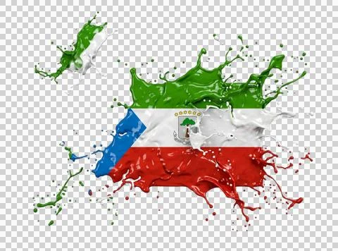 Equatorial Guinea flag painted as map with liquid splashes and disconnected.. イラスト素材