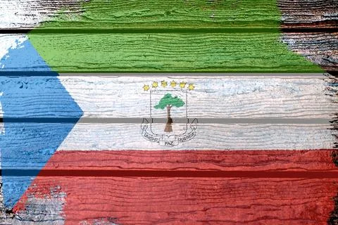 Equatorial Guinea flag - realistic looking flag on a wooden surface イラスト素材