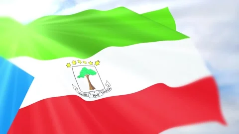 Equatorial Guinea Flag Seamless Loop 4k 60fps on Sky Background Stock Footage 340624218