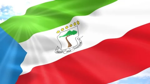 Equatorial Guinea Flag Seamless Loop 4k 60fps on Sky Background Stock Footage 341559345