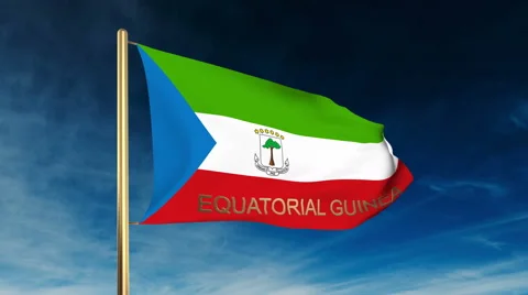 Equatorial Guinea flag slider style with title. Waving in the wind with cloud Stock Footage 48888511