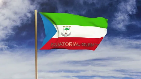 Equatorial Guinea flag with title waving in the wind. Looping sun rises style Stock Footage 48889529
