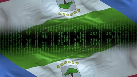 Equatorial Guinea flag - Waving flag on matrix binary code background Stock Footage 321419937