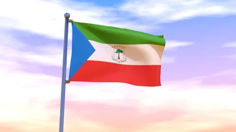 Equatorial Guinea Flag waving in the high wind Stock Footage 154375280