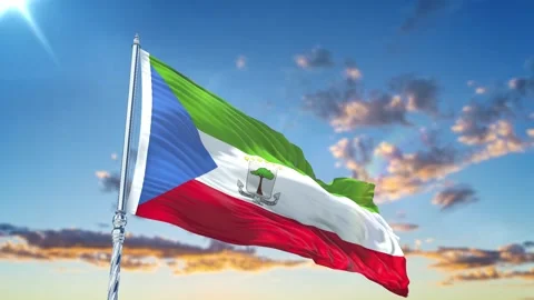 Equatorial Guinea flag Waving Realistic With Sky Stock Footage 293875508
