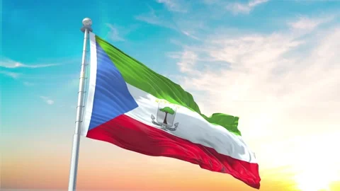 Equatorial Guinea flag Waving Realistic With Sky Stock Footage 296476286