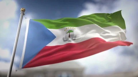 Equatorial Guinea Flag Waving Slow Motion 3D Rendering Blue Sky Background .. Stock Footage 75242742