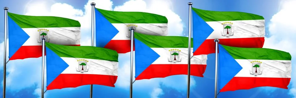 Equatorial guinea flags, 3D rendering, on a cloud background Illustrazione stock