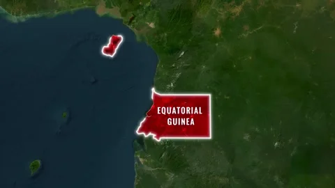 Equatorial Guinea highlighted on satellite map showing coast and islands motion Stock-Footage 343951341