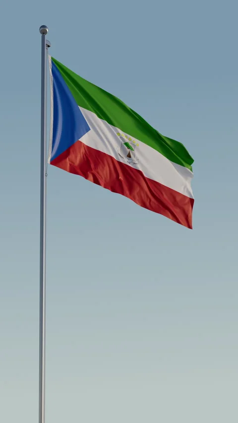 Equatorial Guinea Malabo Flag Seamless Loop Cinematic Realistic Waving Blue Sky Видео 318408356