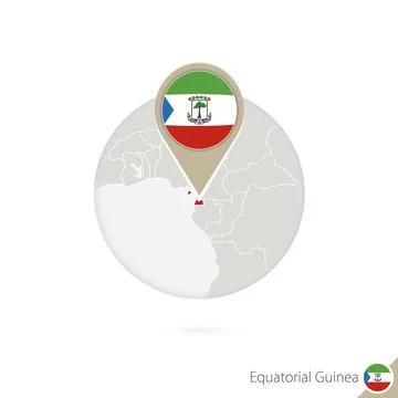 Equatorial Guinea map and flag in circle. Map of Equatorial Guinea, Equator.. Stock Illustration