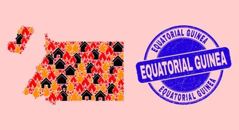Equatorial Guinea Map Collage of Fire and Houses and Textured Equatorial Guinea Ilustración de archivo