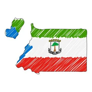 Equatorial Guinea map hand drawn sketch. Vector concept illustration flag Stock Illustration