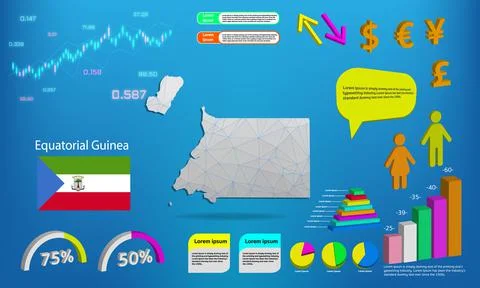 Equatorial Guinea map info graphics - charts, symbols, elements and icons col Stock Illustration