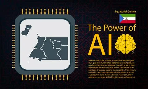Equatorial Guinea map with microchip war and AI concept on circuit board, P.. Stock Illustration