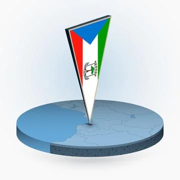 Equatorial Guinea map in round isometric style with triangular 3D flag of E.. Stock Illustration