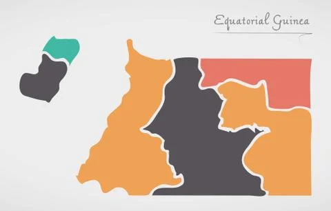 Equatorial Guinea Map with states and modern round shapes Stock Illustration