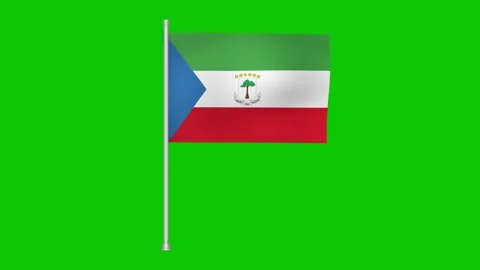 Equatorial guinea national flag waving on flagpole against a vibrant green Stock Footage 317543105