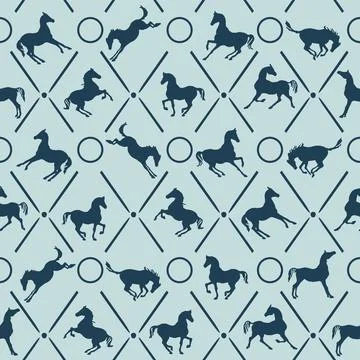 Equestrian art rhombus seamless pattern with horse silhouette Stock Illustration