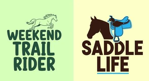 Equestrian logos for weekend trail riders and saddle life enthusiasts in a Stock Illustration