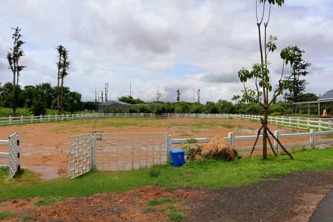 Equestrian Paddock and Red Barn at Koh Khsach Meas, Cambodia Stock Photos