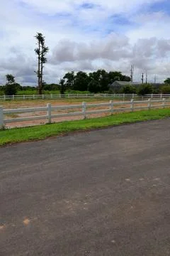 Equestrian Paddock and Red Barn at Koh Khsach Meas, Cambodia Stock Photos