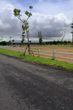 Equestrian Paddock and Red Barn at Koh Khsach Meas, Cambodia Stock Photos