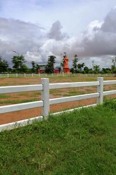 Equestrian Paddock and Red Barn at Koh Khsach Meas, Cambodia Stock Photos