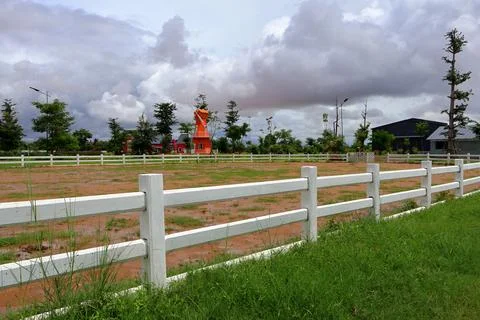Equestrian Paddock and Red Barn at Koh Khsach Meas, Cambodia Stock Photos